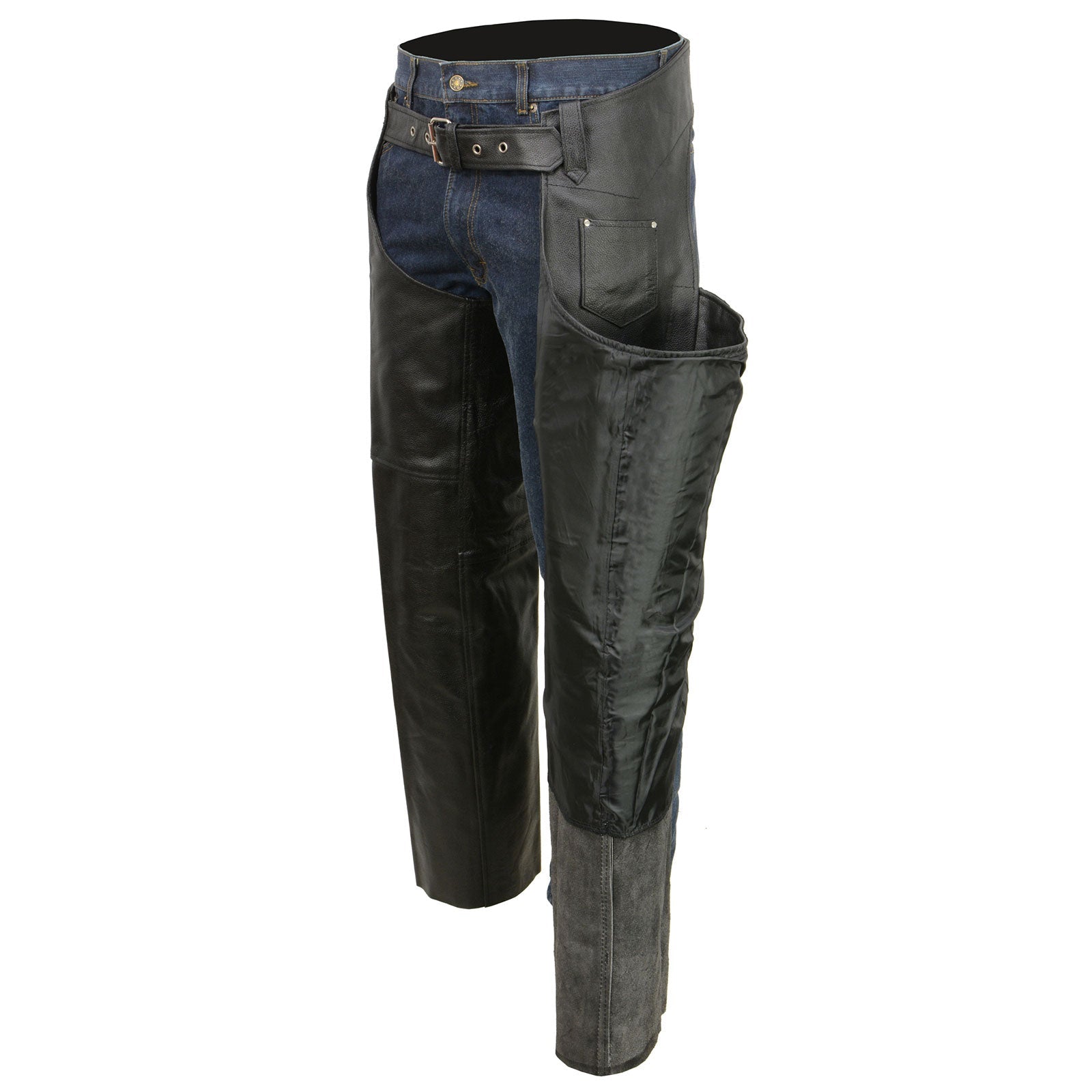 Men's Black Classic Leather Chaps with Coin Pocket EL1117BO