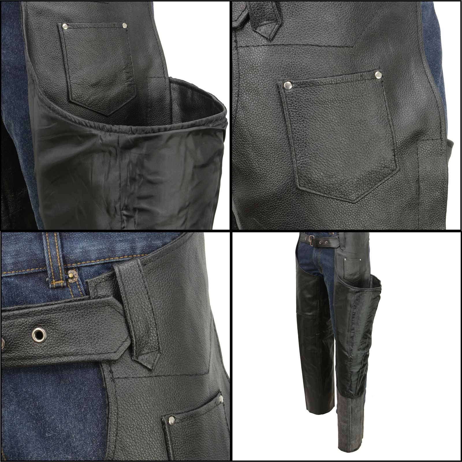 Men's Black Classic Leather Chaps with Coin Pocket EL1117BO