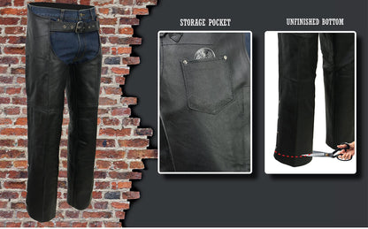 Men's Black Classic Leather Chaps with Coin Pocket EL1117BO