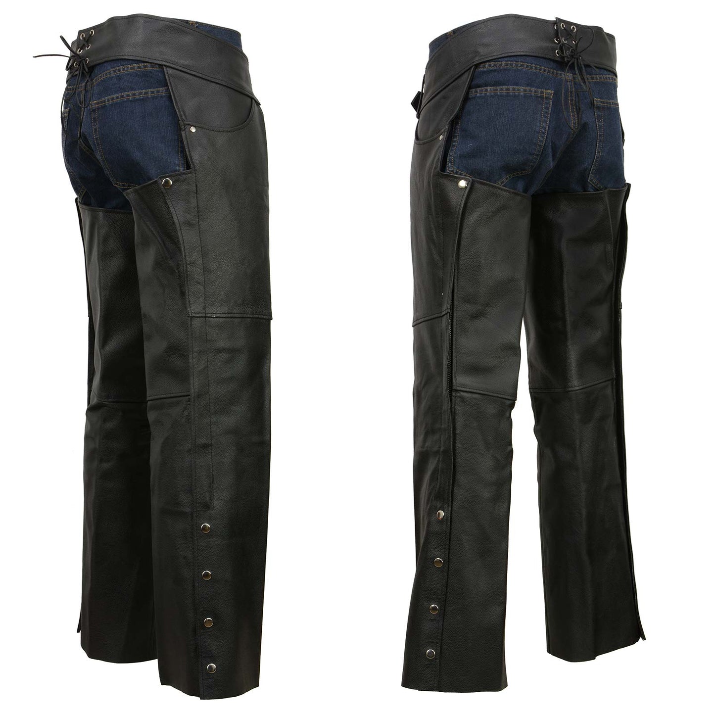 Men's Black Leather Classic Chaps with Jean Pockets