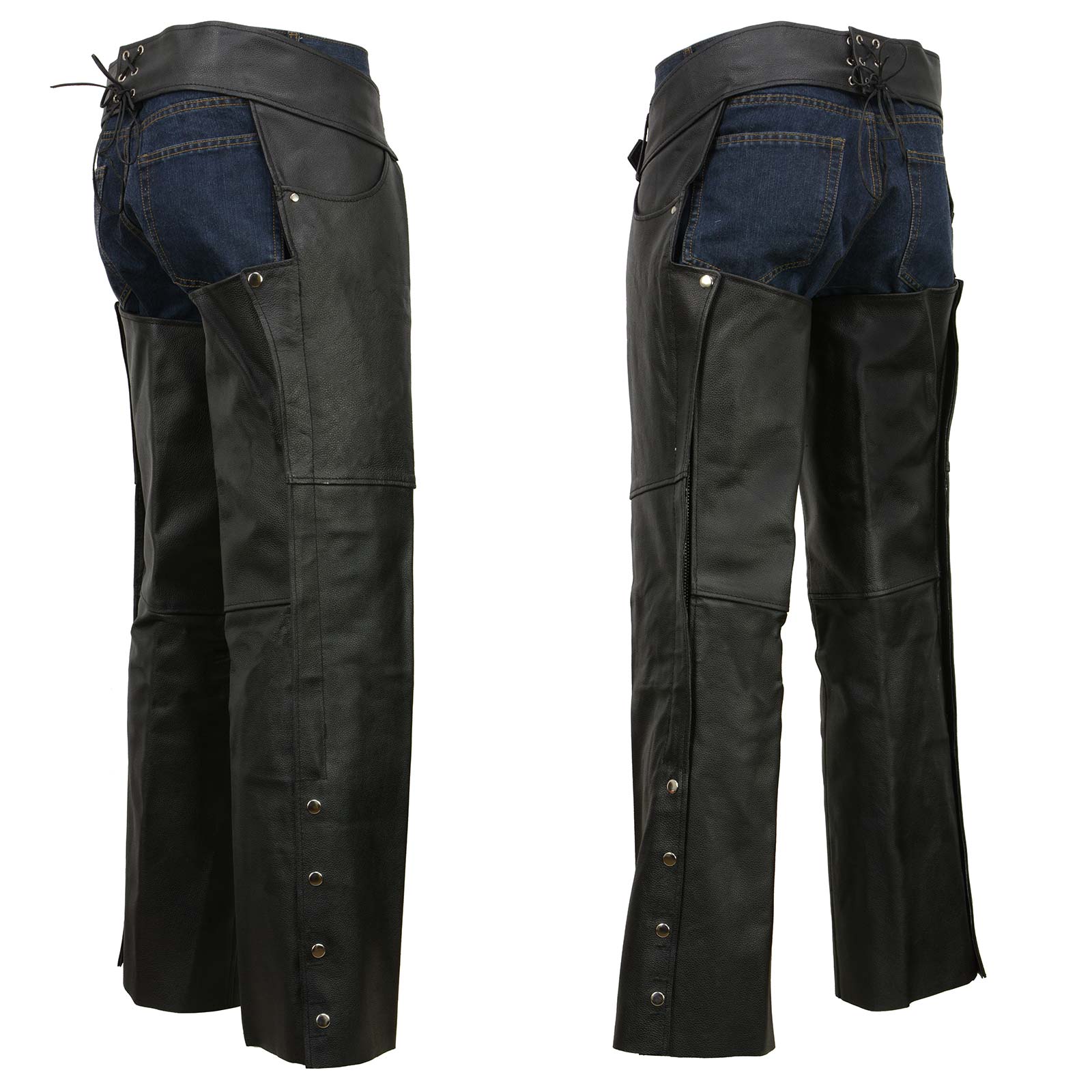 Men's Black Leather Classic Chaps with Jean Pockets