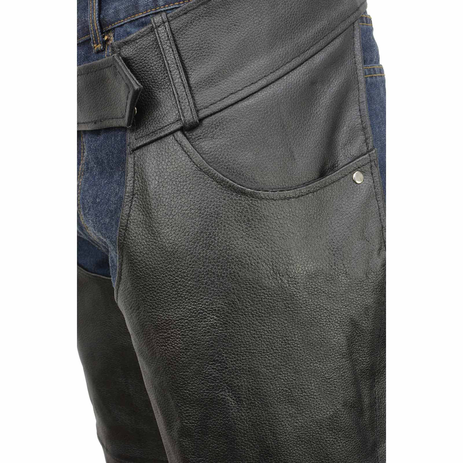 Men's Black Leather Classic Chaps with Jean Pockets