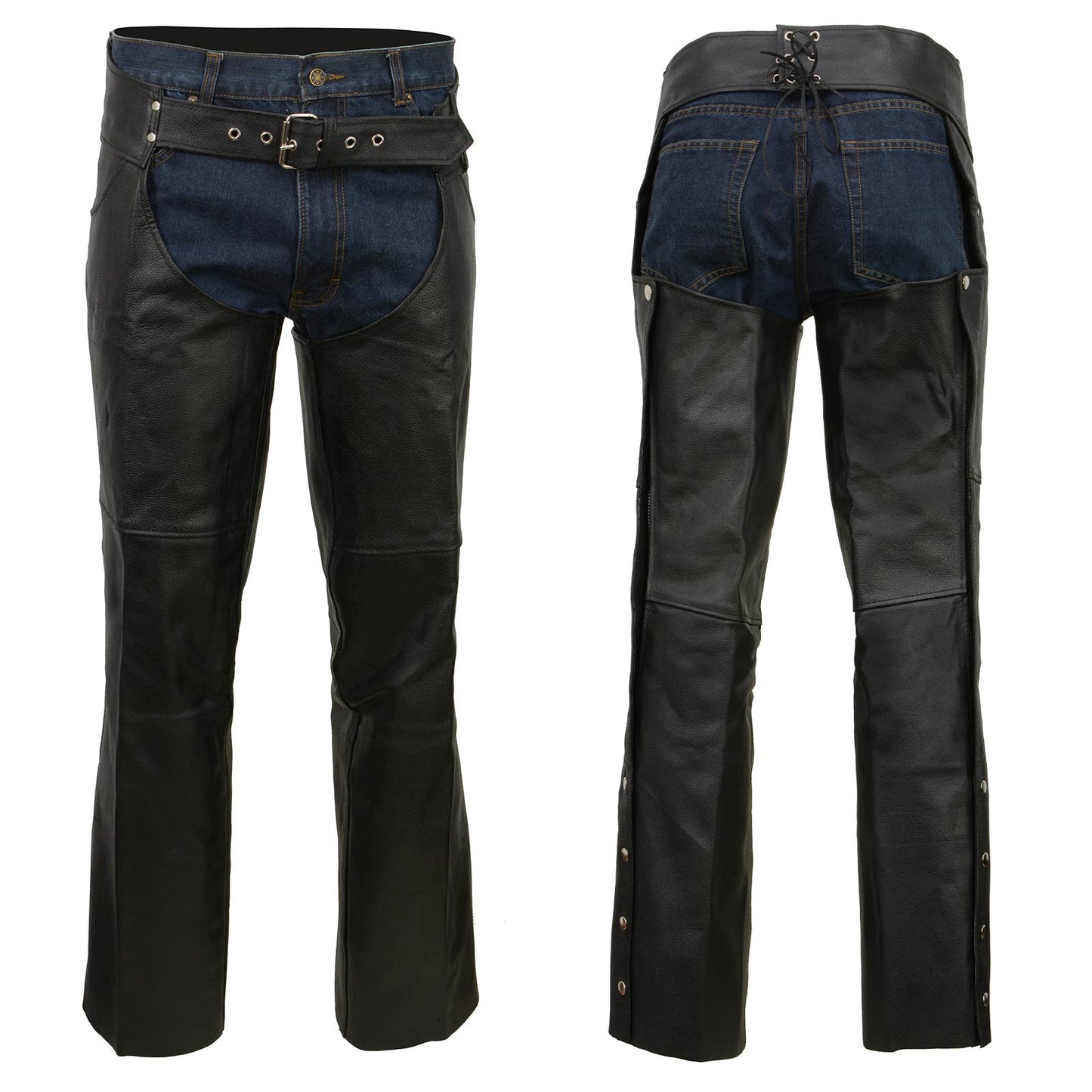 Men's Black Leather Classic Chaps with Jean Pockets
