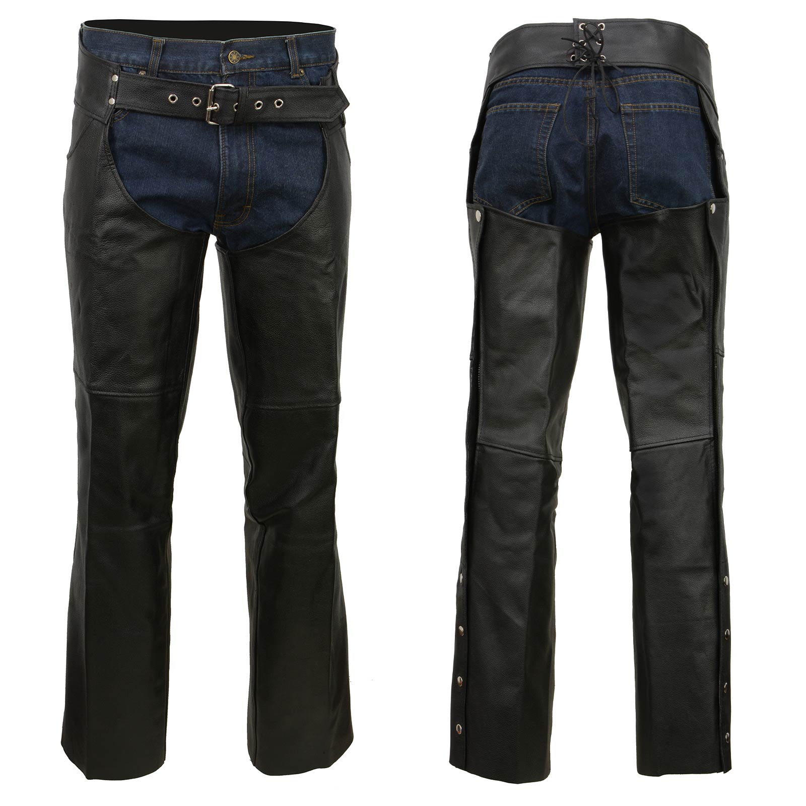 Men's Black Leather Classic Chaps with Jean Pockets