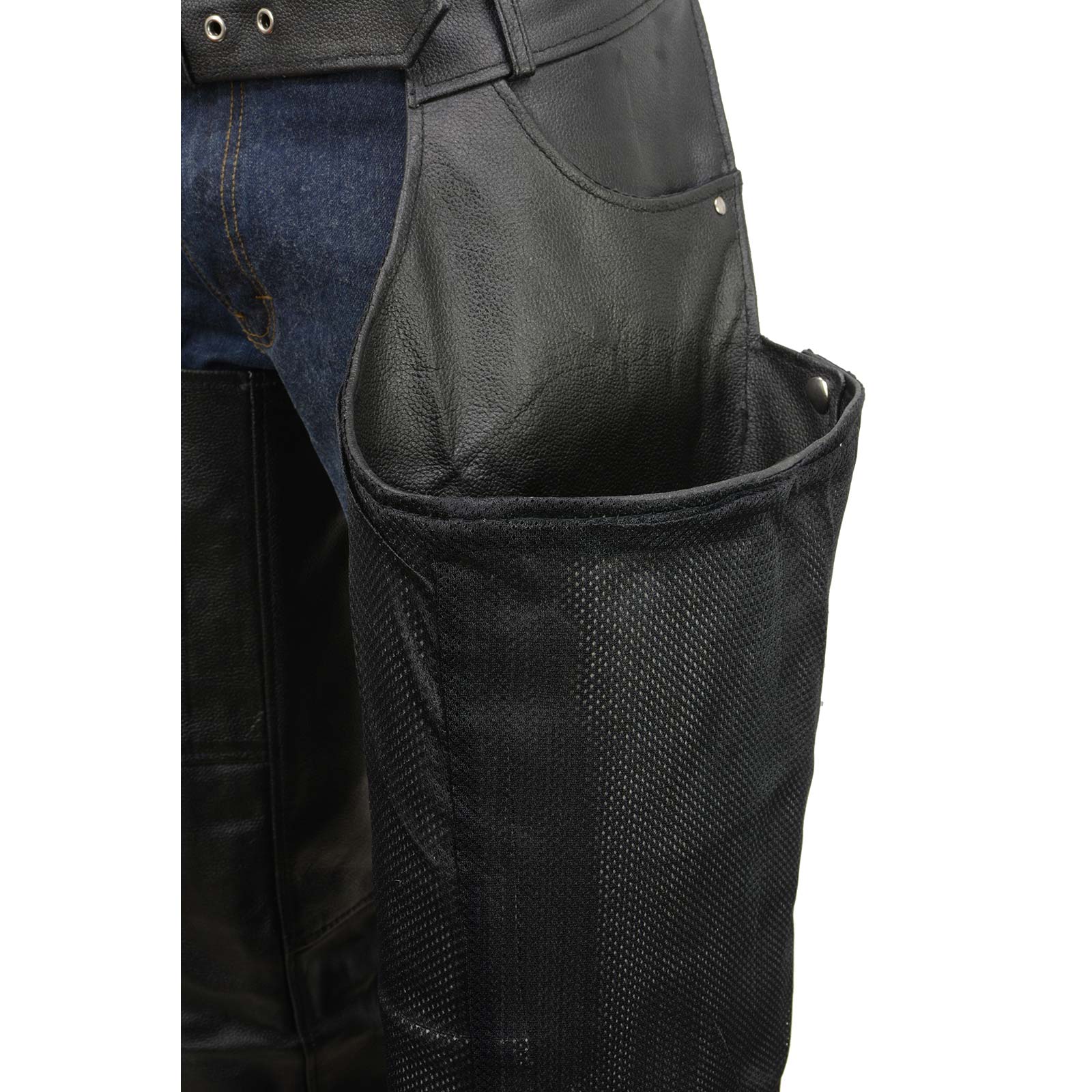 Men's Black Leather Classic Chaps with Jean Pockets