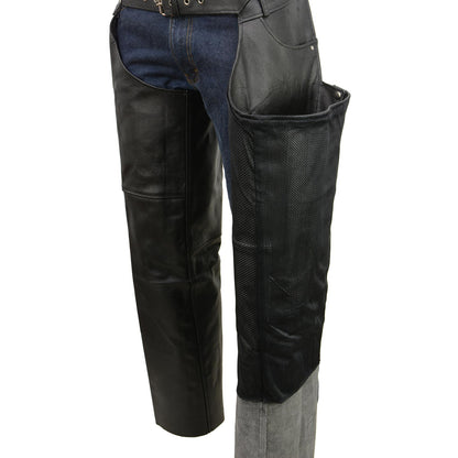 Men's Black Leather Classic Chaps with Jean Pockets