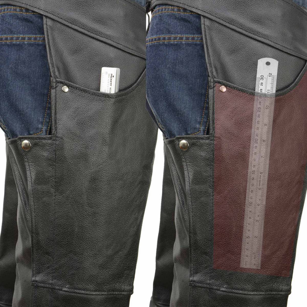 Men's Black Leather Classic Chaps with Jean Pockets