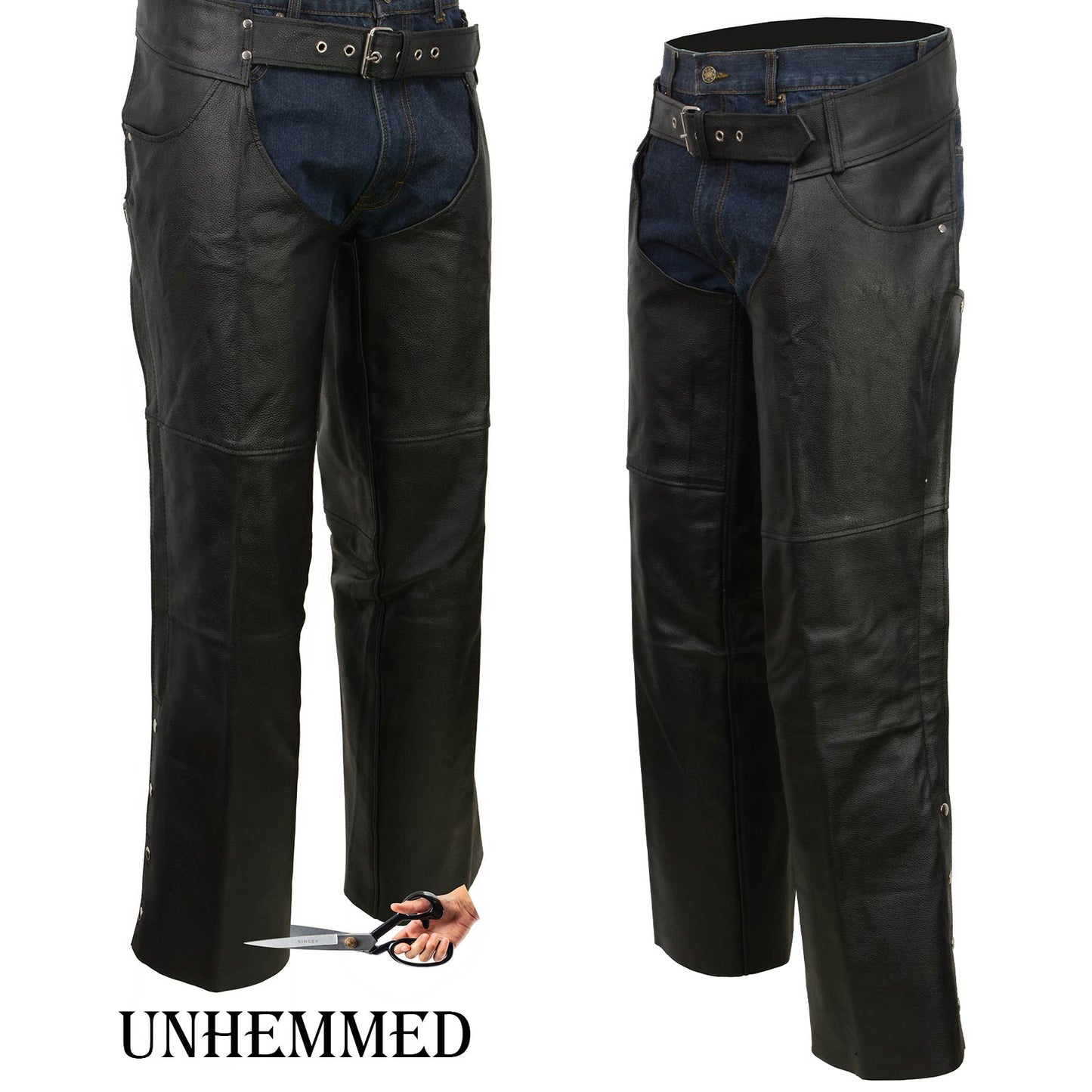 Men's Black Leather Classic Chaps with Jean Pockets