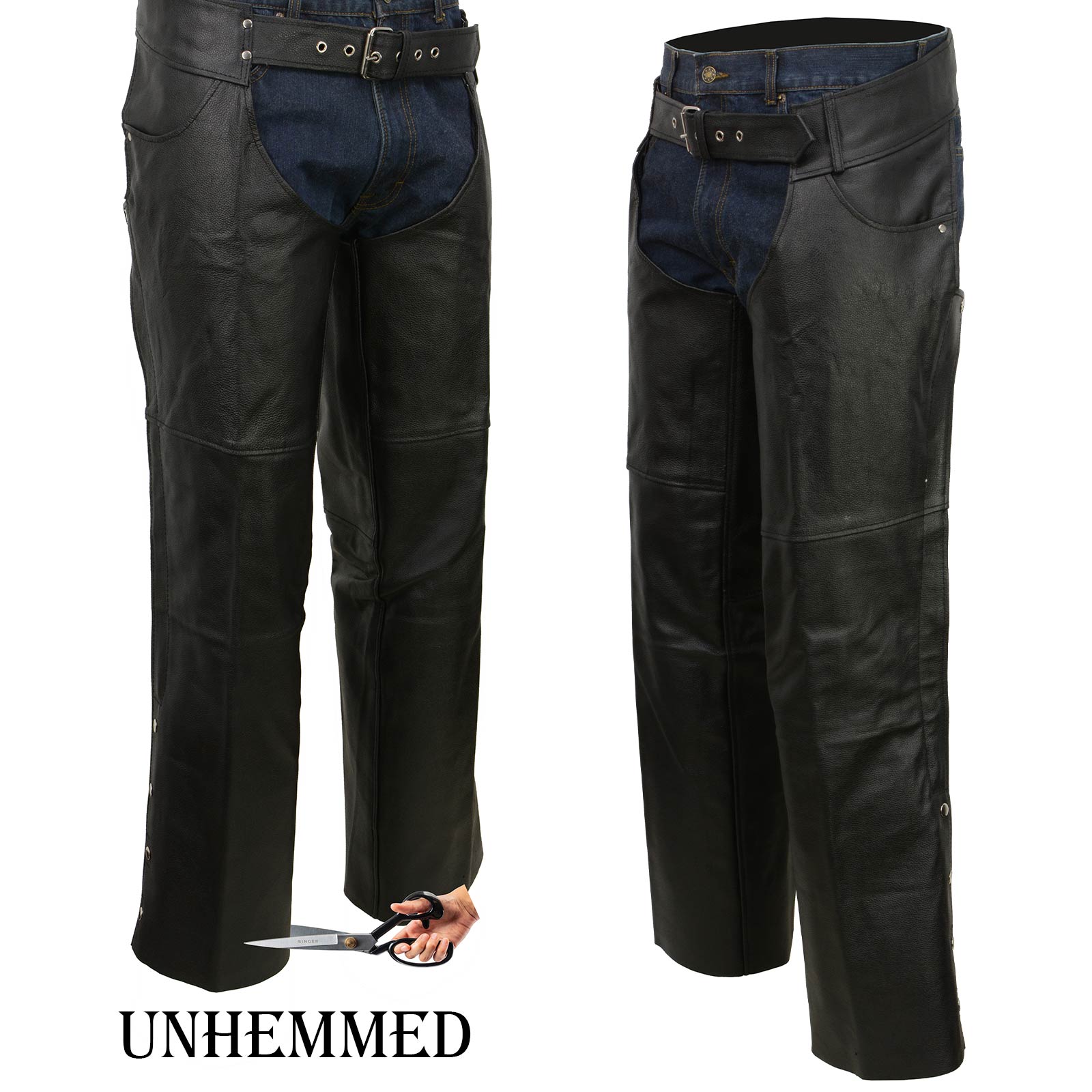 Men's Black Leather Classic Chaps with Jean Pockets
