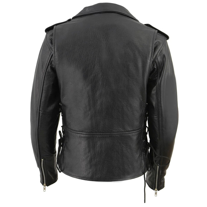 Ladies Classic Black Leather Police Style Jacket with Side Laces