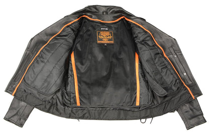 Ladies Classic Black Leather Police Style Jacket with Side Laces