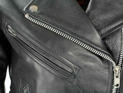Ladies Classic Black Leather Police Style Jacket with Side Laces