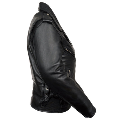 Ladies Classic Black Leather Police Style Jacket with Side Laces