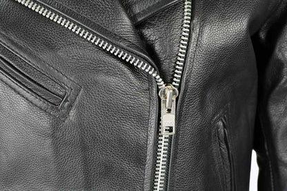 Ladies Classic Black Leather Police Style Jacket with Side Laces