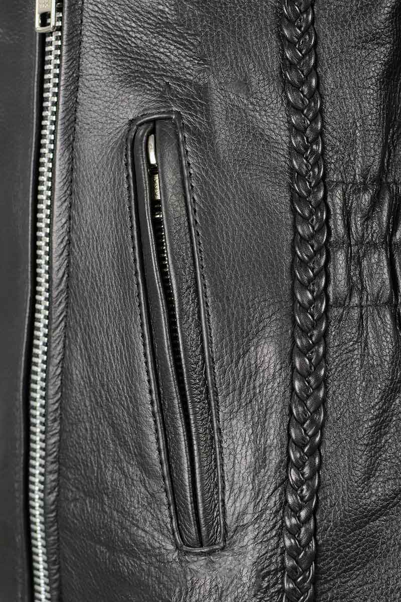 Women's Classic Black Braided Jacket with Studded Back