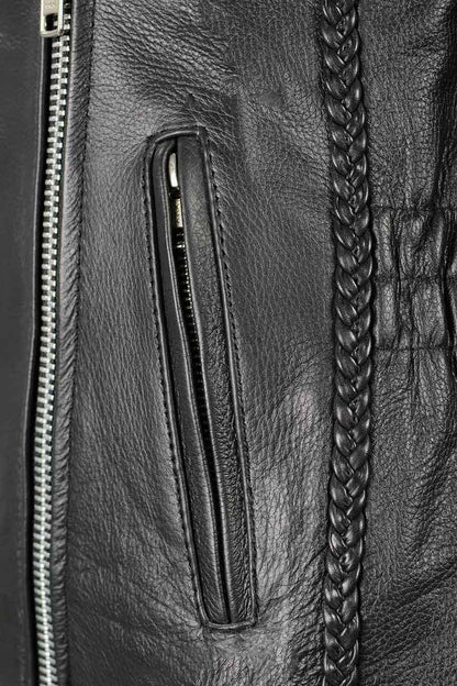 Women's Classic Black Braided Jacket with Studded Back