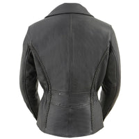 Women's Black Braided Leather Jacket with Stud Back Detailing