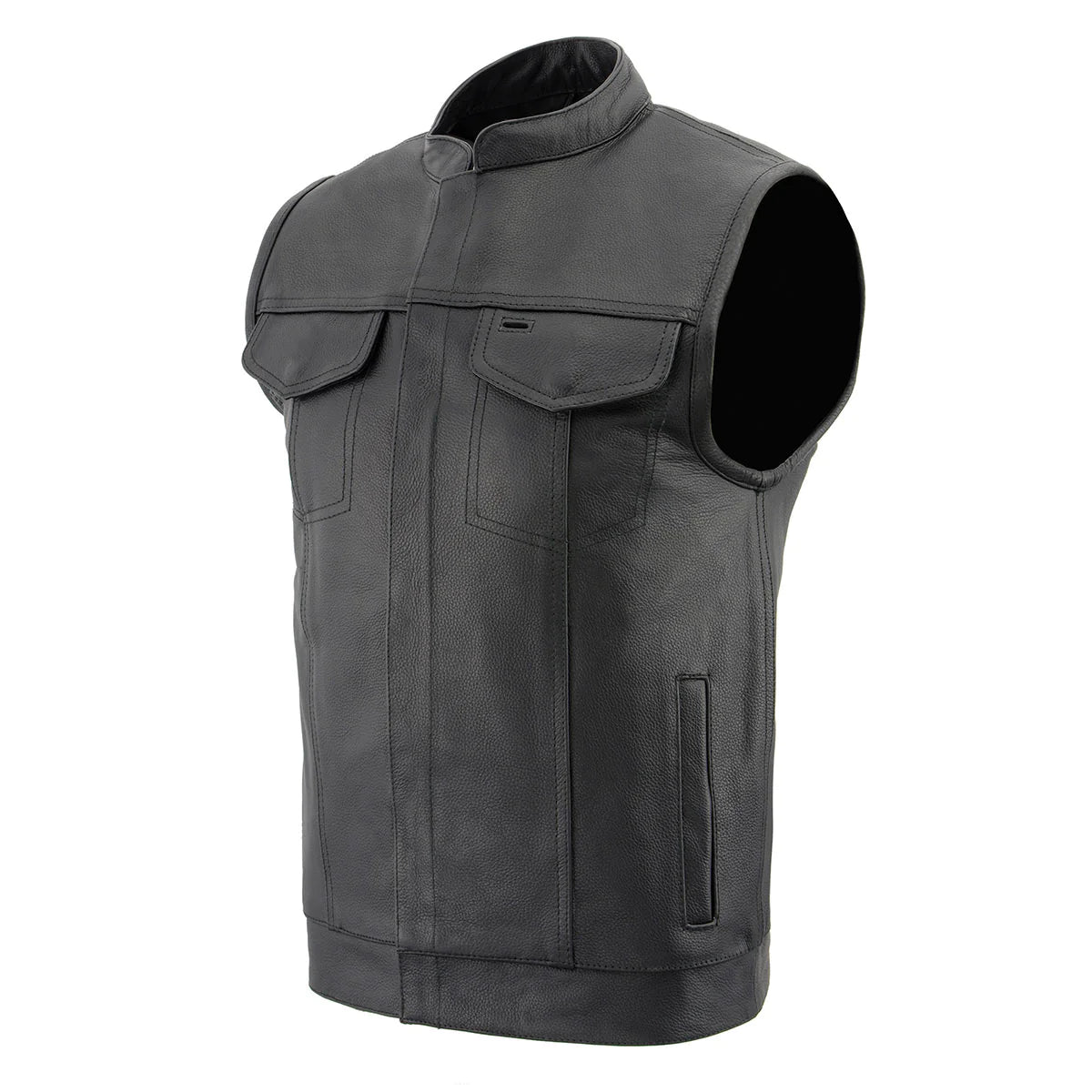 Men's ‘Quick Draw’ Black Leather Dual Closure Club Vest