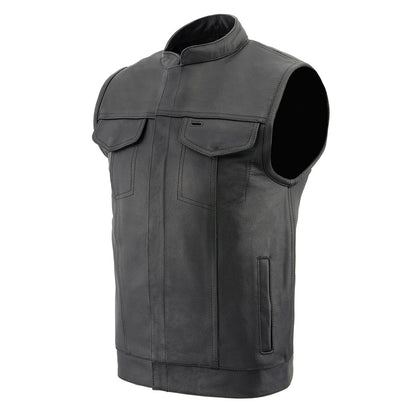 Men's ‘Quick Draw’ Black Leather Dual Closure Club Vest