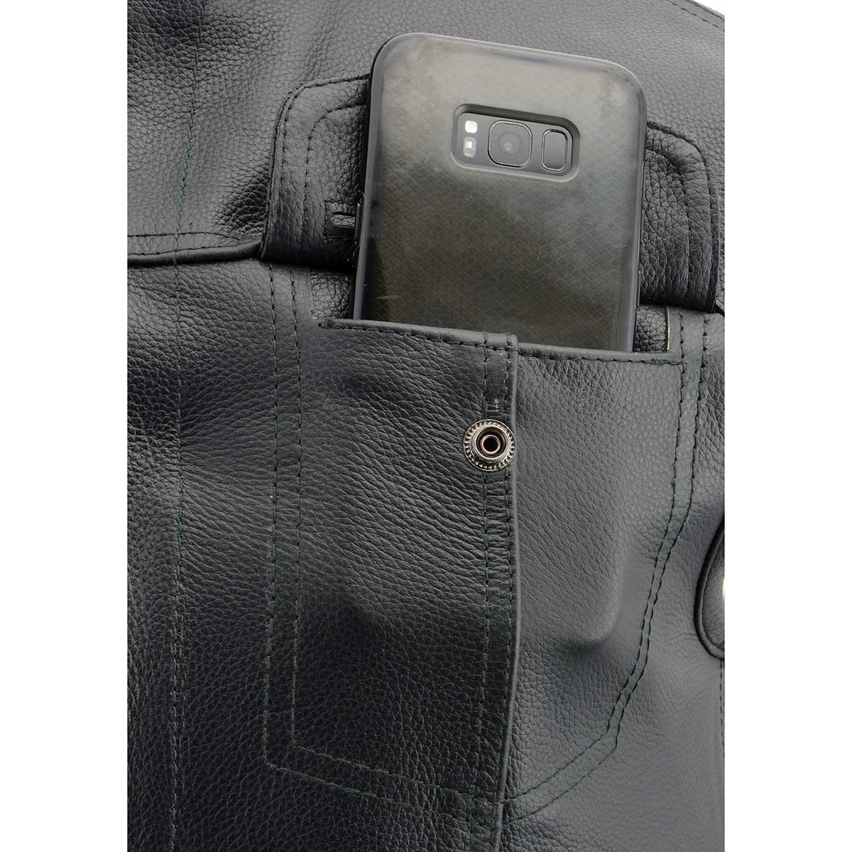 Men's ‘Quick Draw’ Black Leather Dual Closure Club Vest