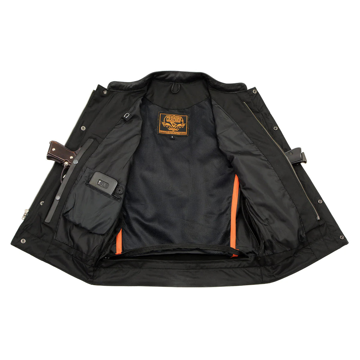 Men's ‘Quick Draw’ Black Leather Dual Closure Club Vest