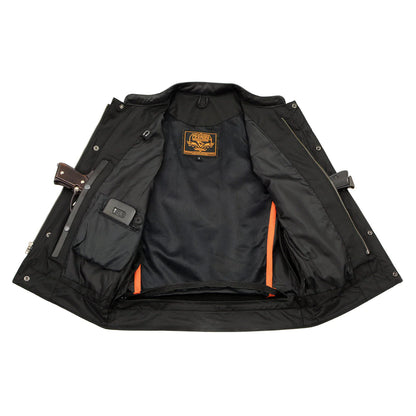 Men's ‘Quick Draw’ Black Leather Dual Closure Club Vest