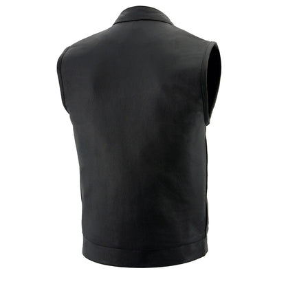 Men's ‘Quick Draw’ Black Leather Dual Closure Club Vest