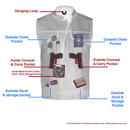 Men's ‘Quick Draw’ Black Leather Dual Closure Club Vest