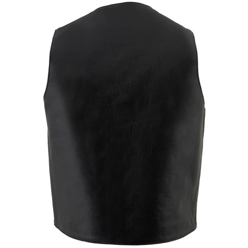 Men's Black Leather Classic Snap Front Vest