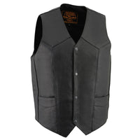 Men's Black Leather Classic Snap Front Vest