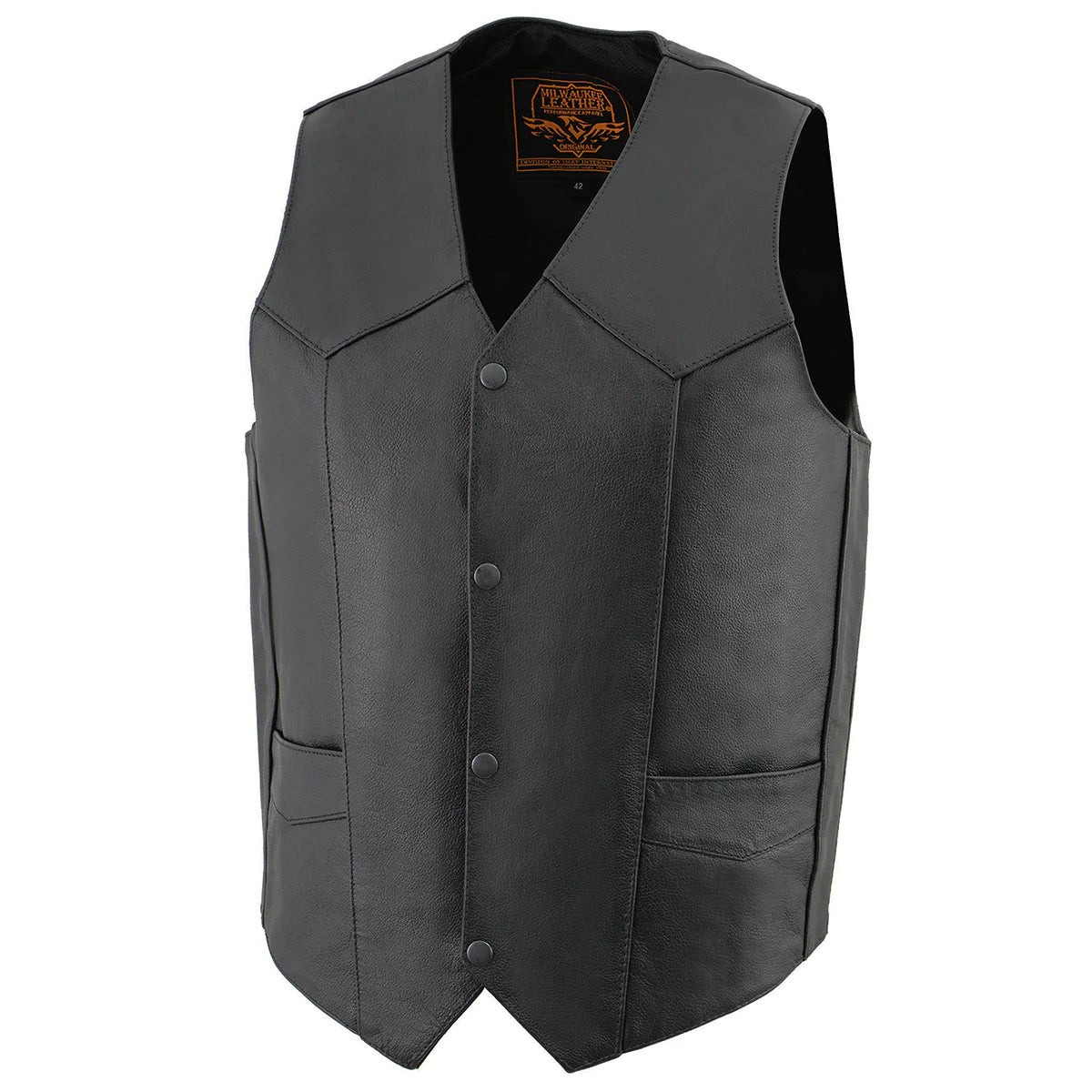 Men's Black Leather Classic Snap Front Vest