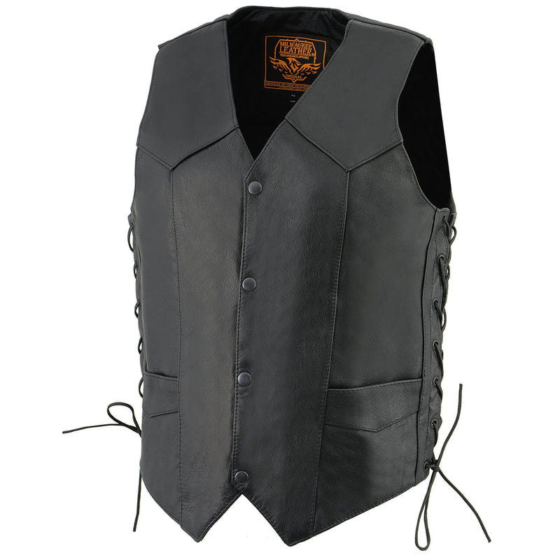 Men's Black Classic Side Lace MC Leather Vest