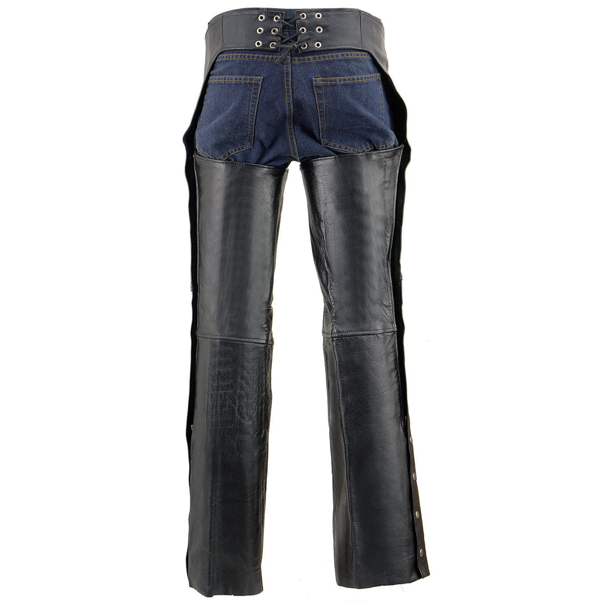Men's Premium Leather Motorcycle Riders Chaps With Slash Pockets Mesh Lined LKM5710