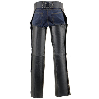 Men's Premium Leather Motorcycle Riders Chaps With Slash Pockets Mesh Lined LKM5710
