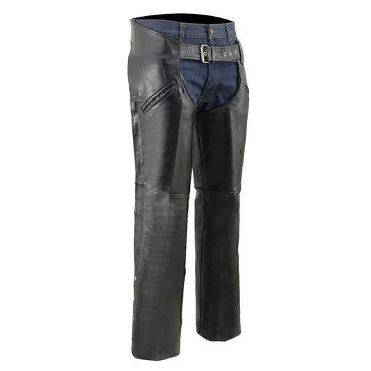 Men's Premium Leather Motorcycle Riders Chaps With Slash Pockets Mesh Lined LKM5710