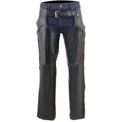 Men's Premium Leather Motorcycle Riders Chaps With Slash Pockets Mesh Lined LKM5710