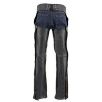 Men's Classic Black Premium Leather Chaps with Jean Pockets