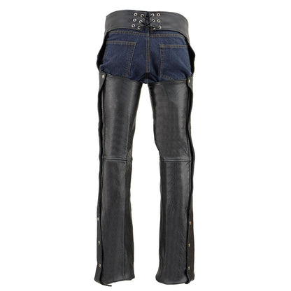 Men's Black Premium Leather Chaps Classic Jean Style Pockets Motorcycle Rider Chap LKM5781