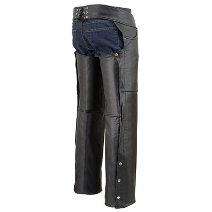 Men's Black Premium Leather Chaps Classic Jean Style Pockets Motorcycle Rider Chap LKM5781