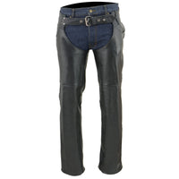 Men's Classic Black Premium Leather Chaps with Jean Pockets