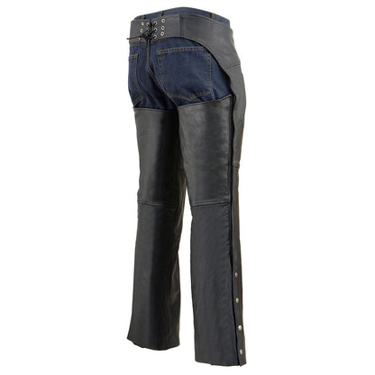 Men's Black Leather Chaps Dual Side Zipper Thigh Pockets Motorcycle Rider Chap LKM5782
