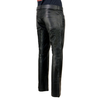 Men's Classic Fit 5 Pocket Leather Pants Black LKM5790
