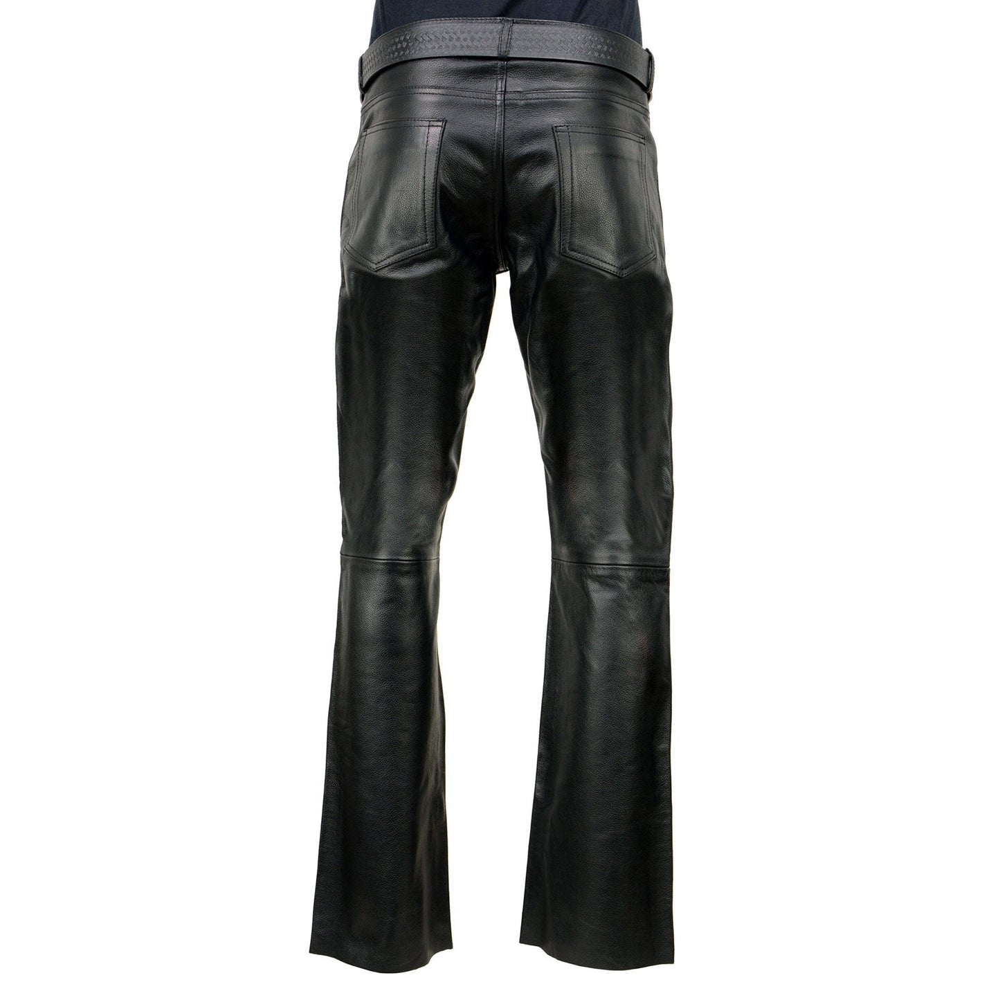 Men's Classic Fit 5 Pocket Leather Pants Black LKM5790