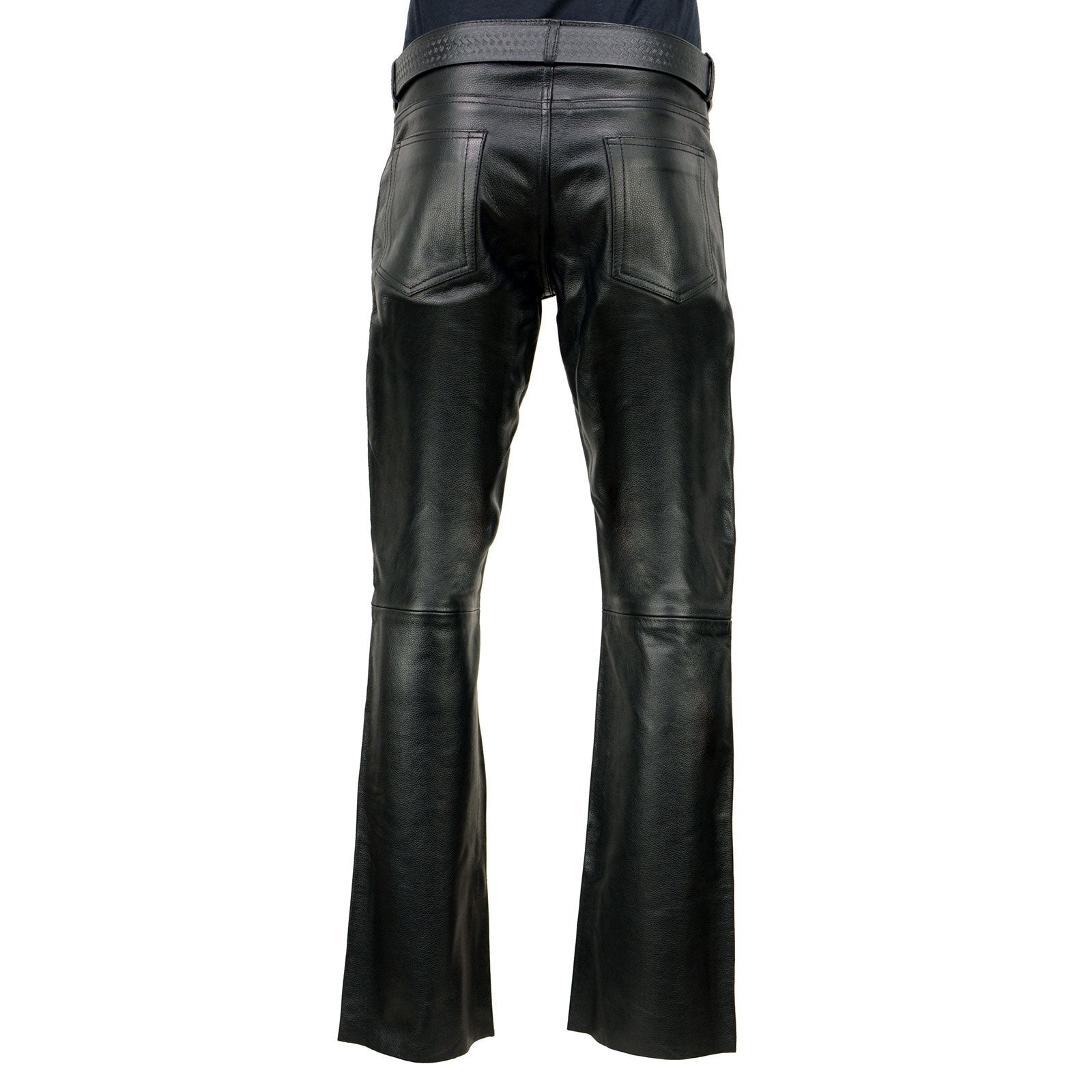 Men's Classic Fit 5 Pocket Leather Pants Black LKM5790