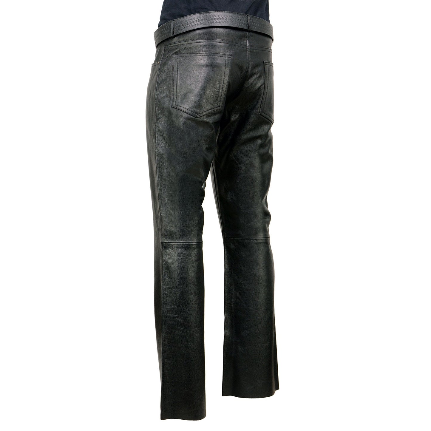 Men's Classic Fit 5 Pocket Leather Pants Black LKM5790