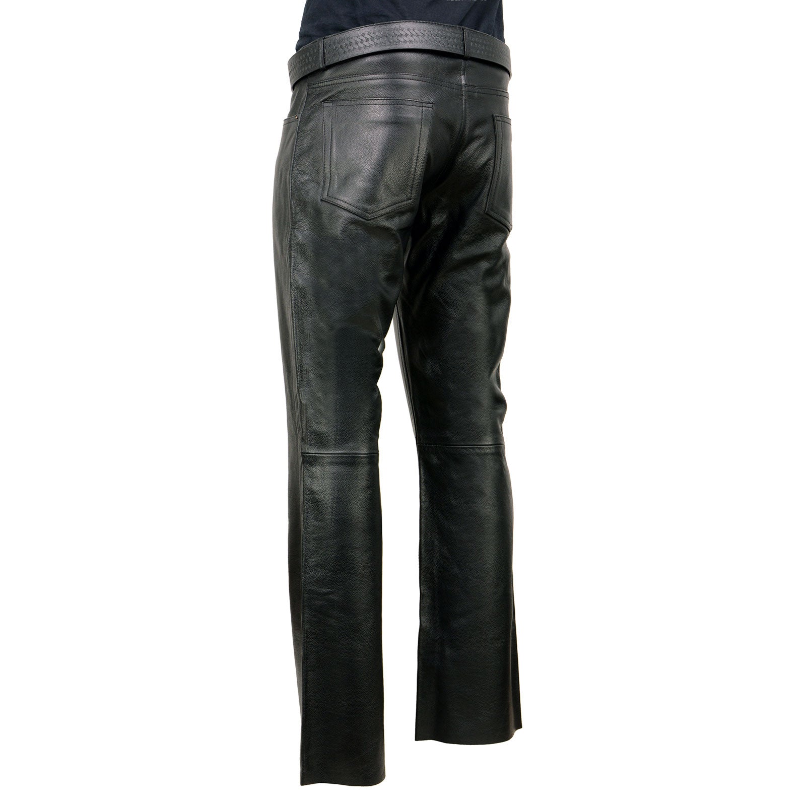 Men's Classic Fit 5 Pocket Leather Pants Black LKM5790