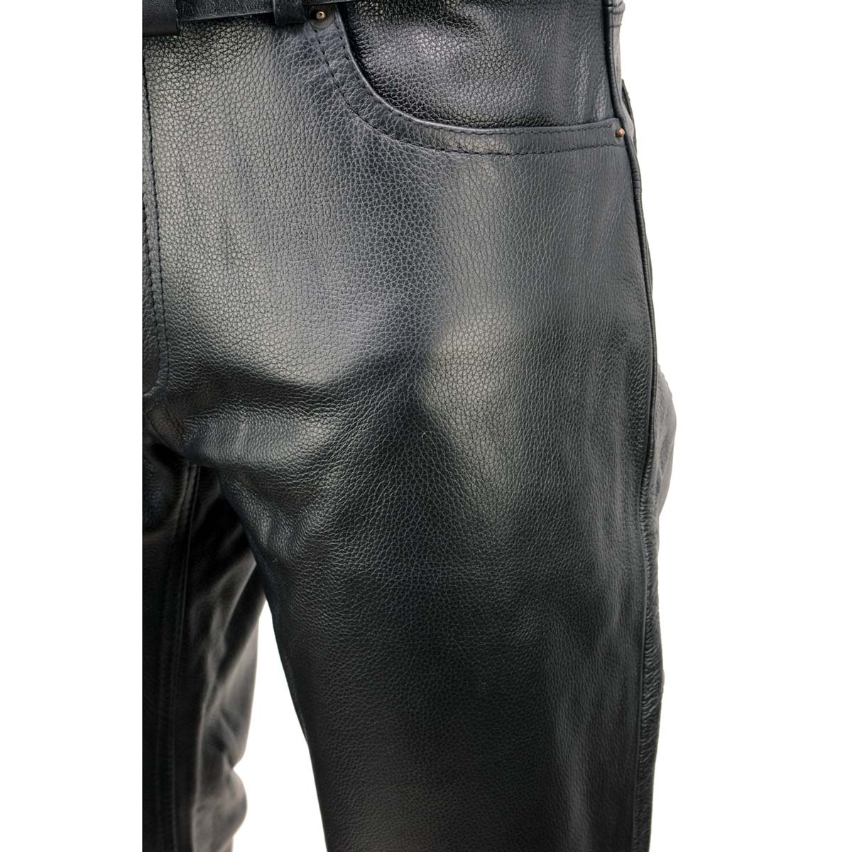 Men's Classic Fit 5 Pocket Leather Pants Black LKM5790
