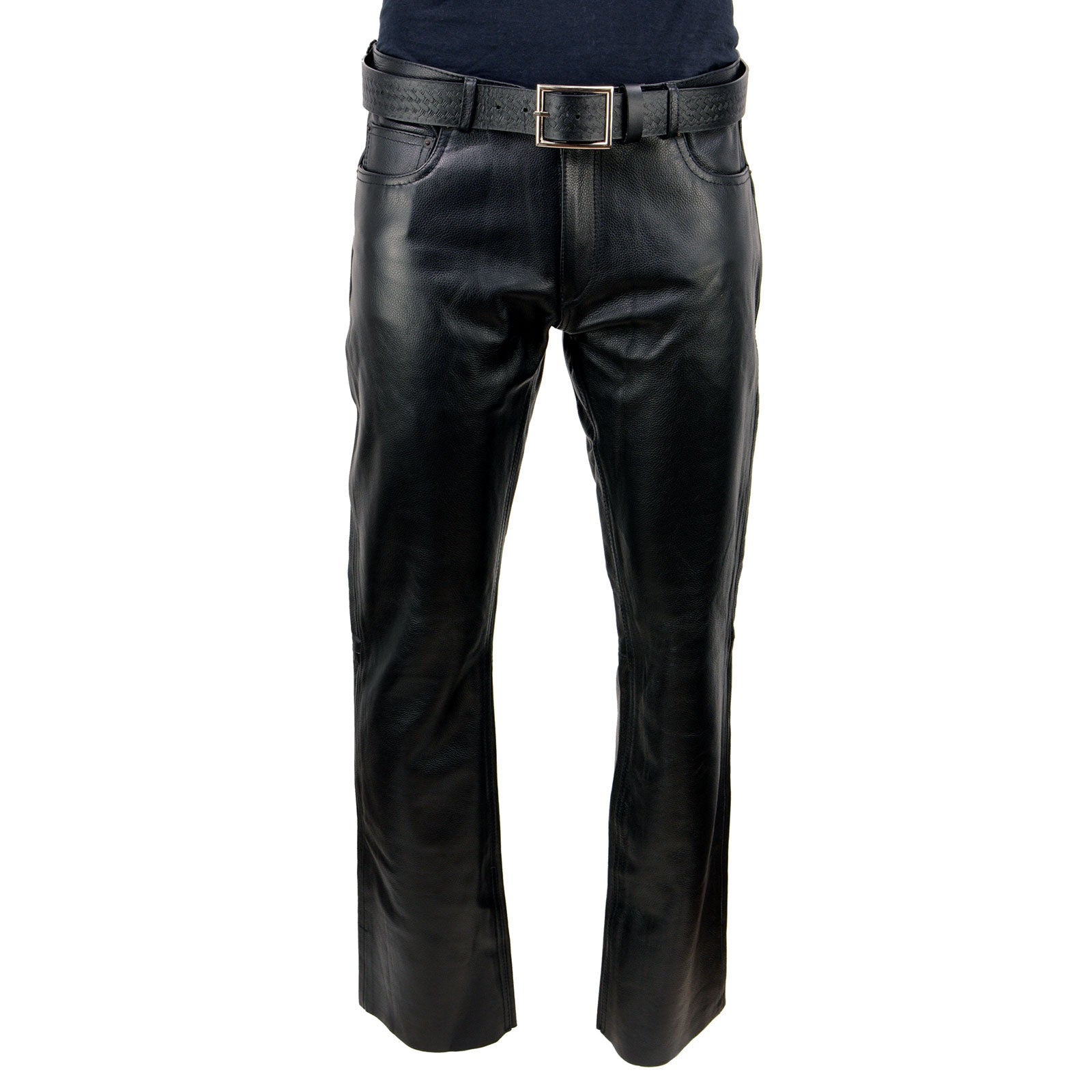 Men's Classic Fit 5 Pocket Leather Pants Black LKM5790