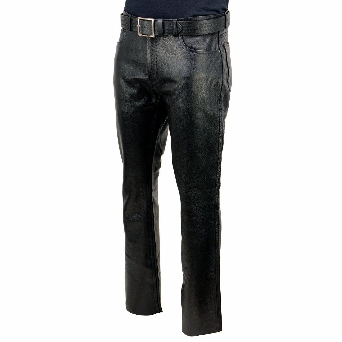 Men's Classic Fit 5 Pocket Leather Pants Black LKM5790