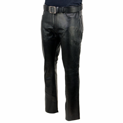 Men's Classic Fit 5 Pocket Leather Pants Black LKM5790